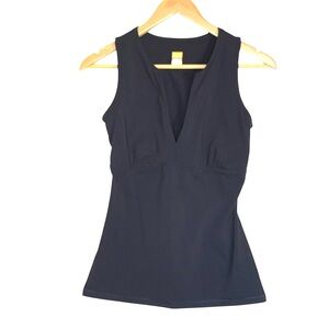 Lucy black athletic tank top V-neck cut out open back SMALL